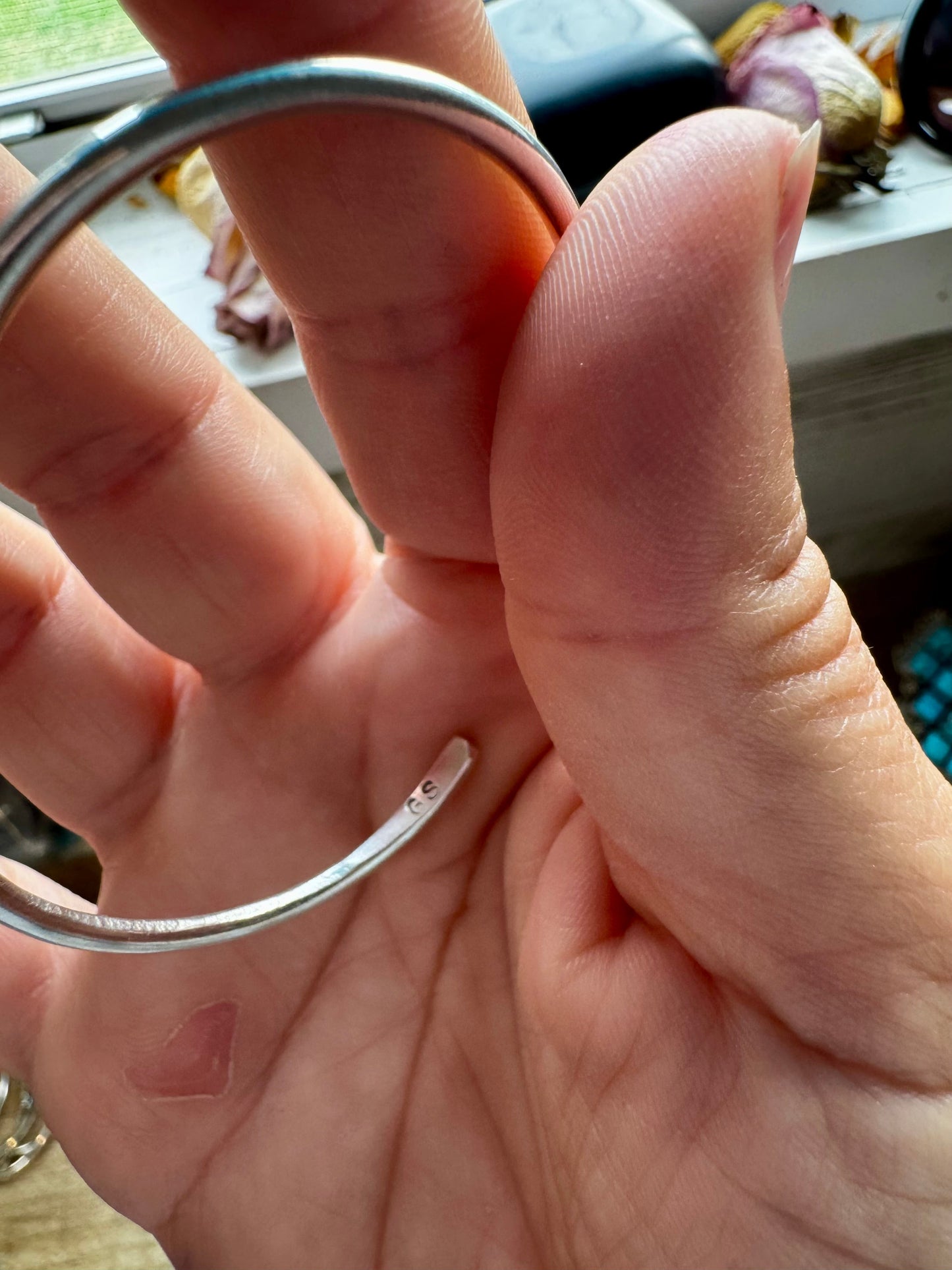 Small Opal Cuff Bracelet – Choice of Pink, Blue, or White – Sterling Silver