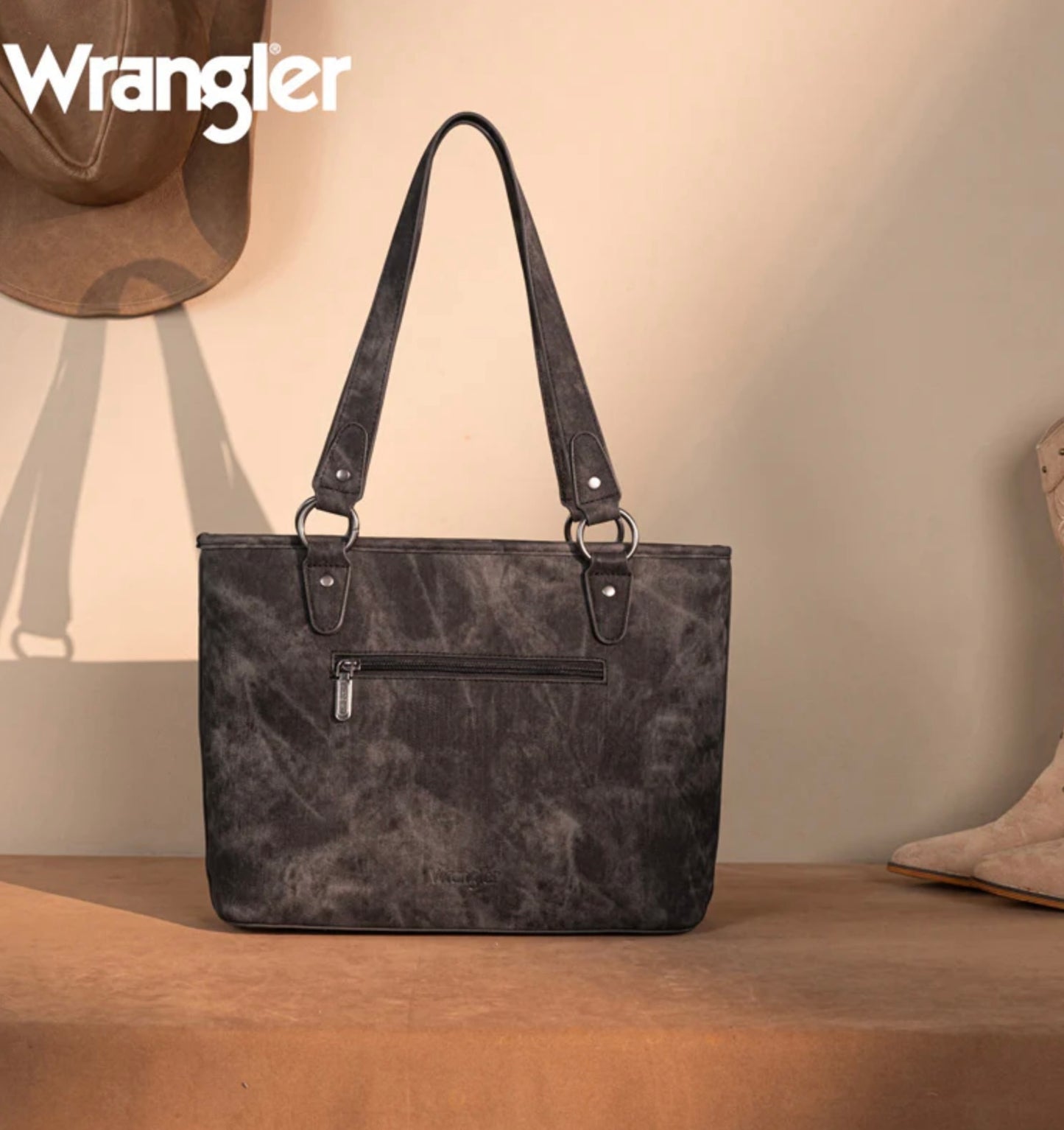 Wrangler "W" Stitch Water Repellent Denim Pocket Zippered Tote Bag