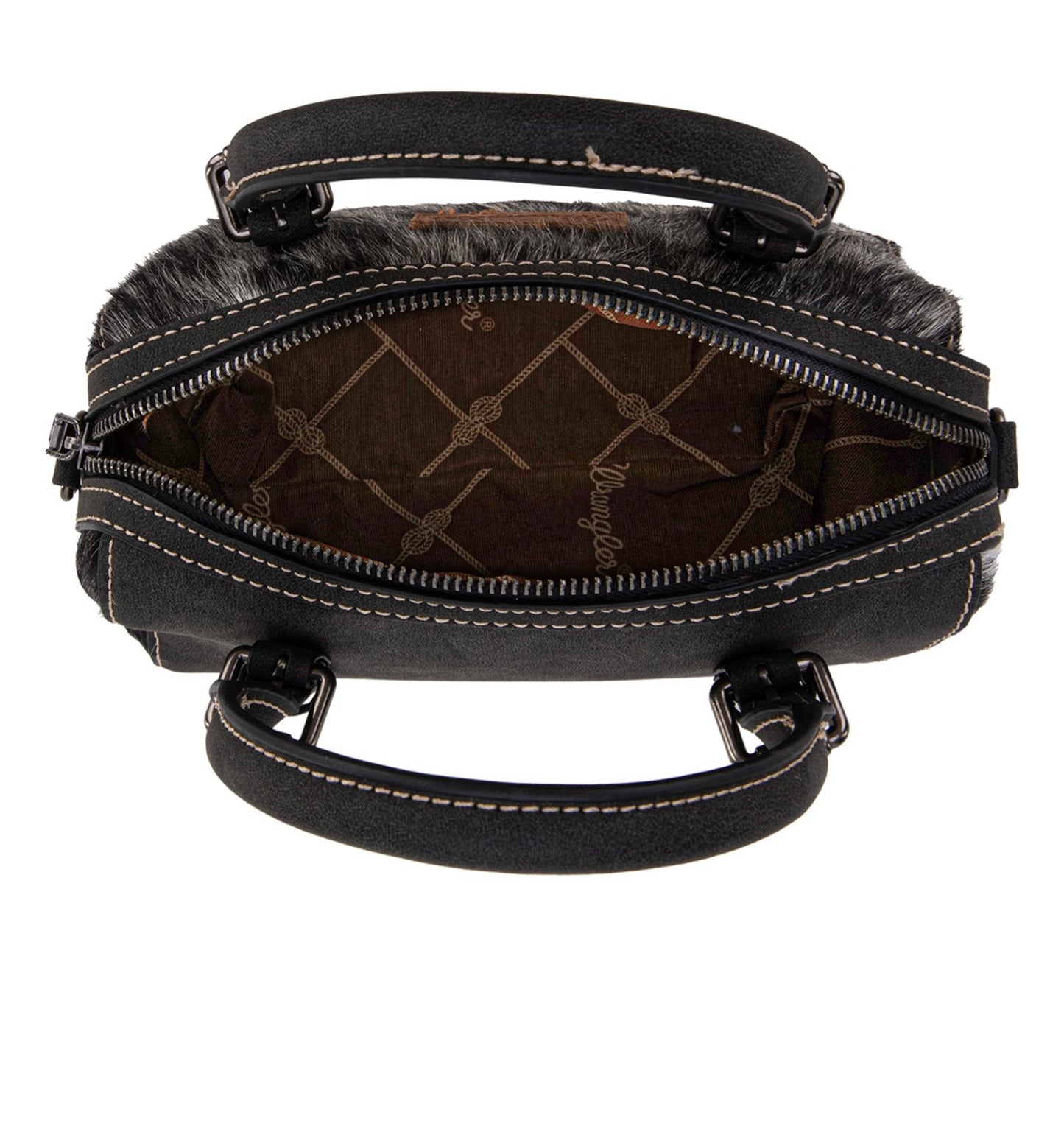 Wrangler Genuine Hair-On Cowhide Barrel Bag/Crossbody - Black