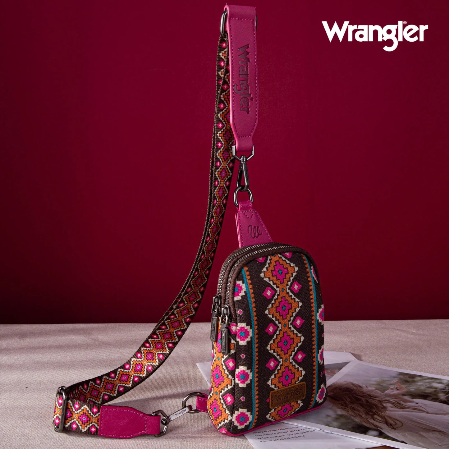 Wrangler Aztec Print Crossbody Sling Chest Bag-Multiple Colors