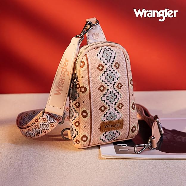 Wrangler Aztec Print Crossbody Sling Chest Bag-Multiple Colors