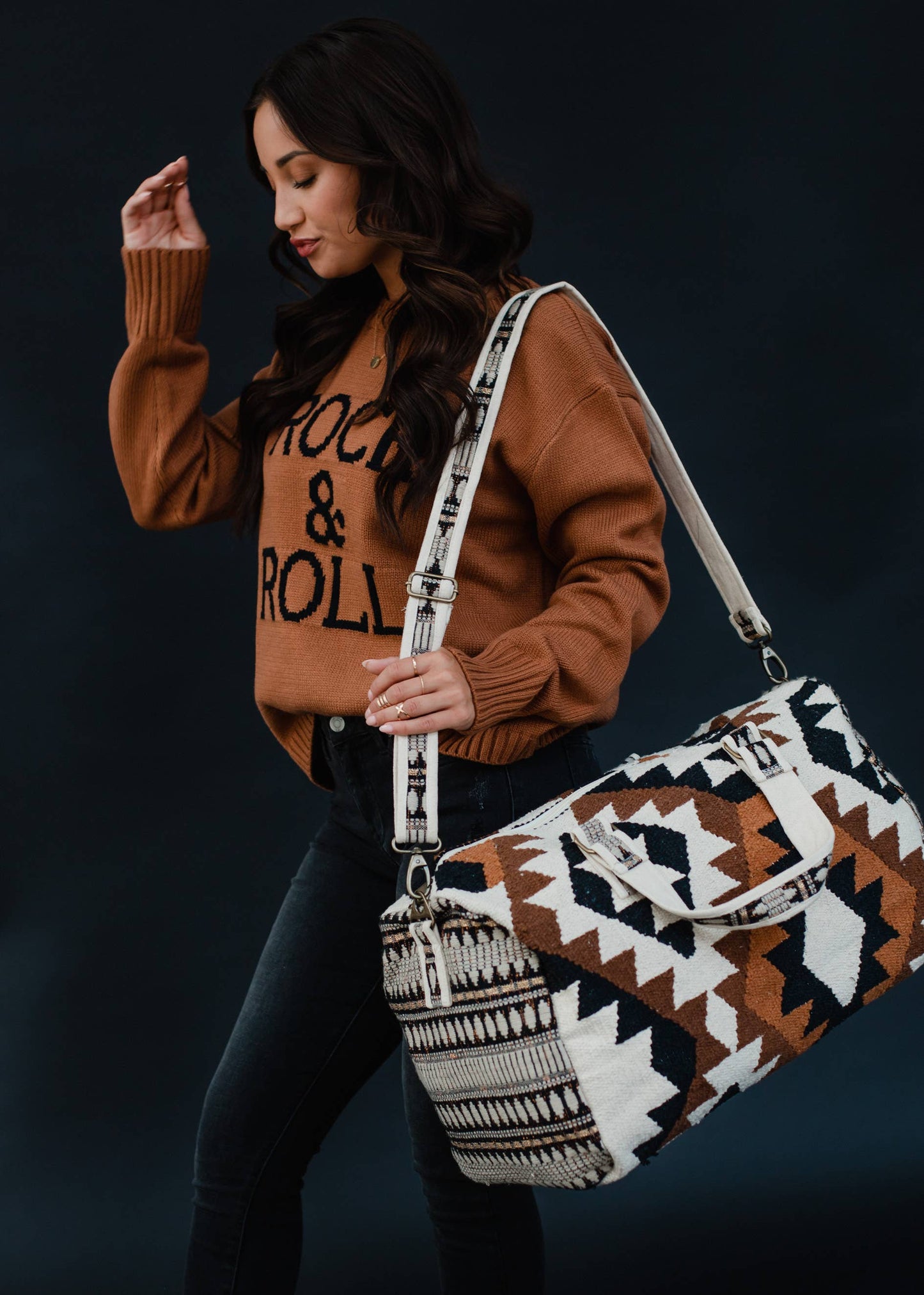 Cream, Black, Brown & Tan Aztec Duffel