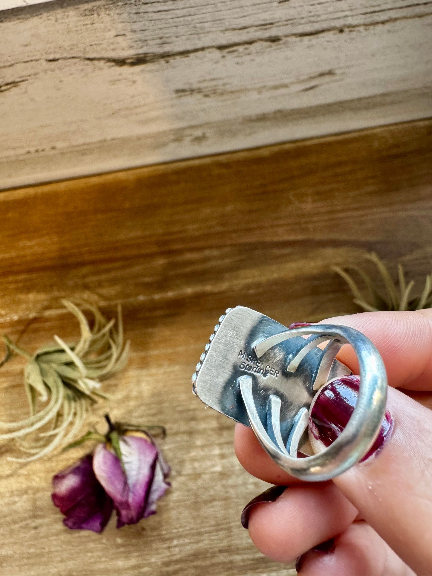 Purple Dahlia Ring – Sterling Silver – Native Made by M. Spencer – Size 8