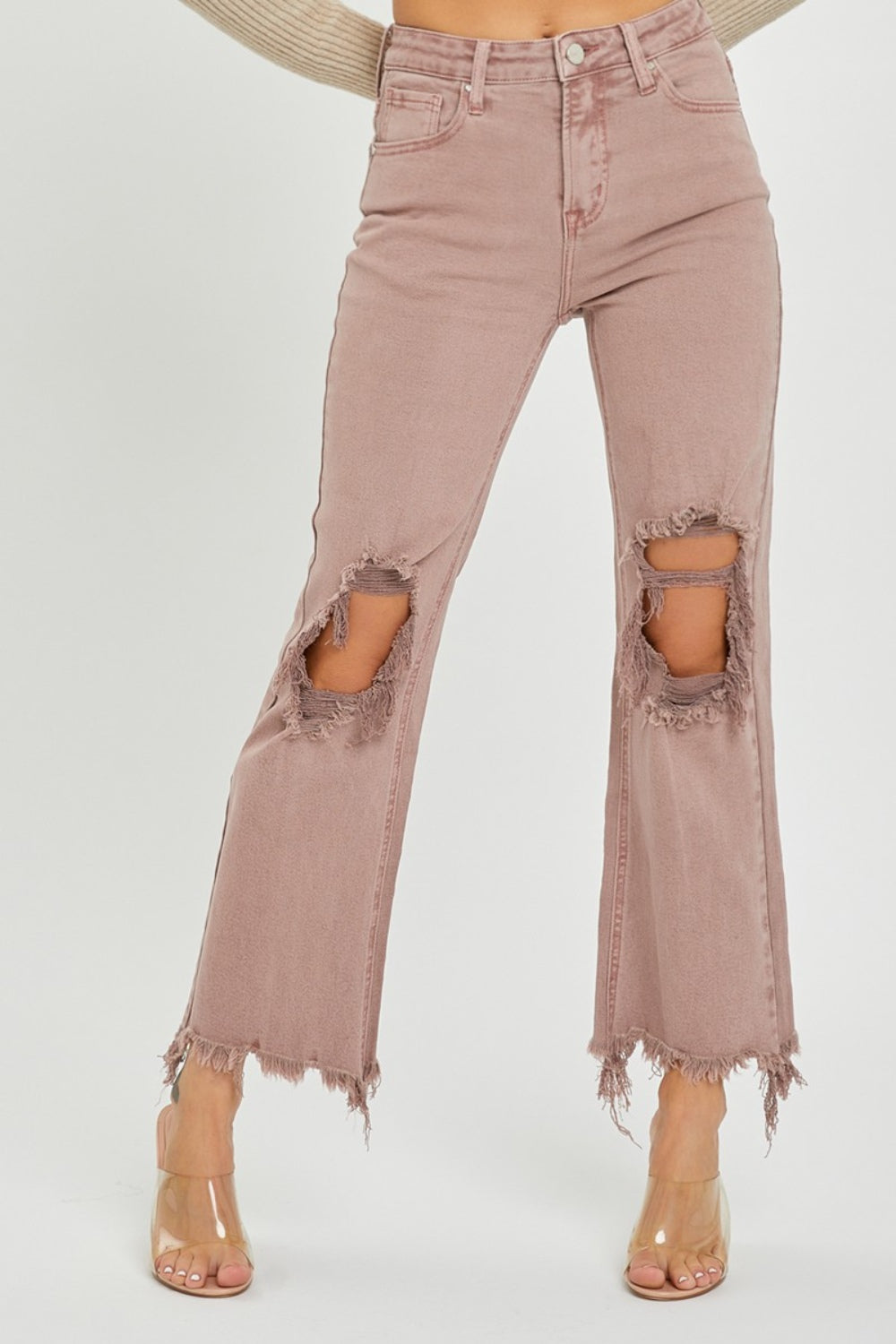 RISEN Distressed Ankle Bootcut Jeans