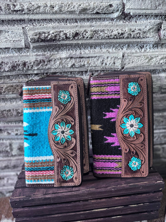 Saddle blanket tooled  wallets: Pink