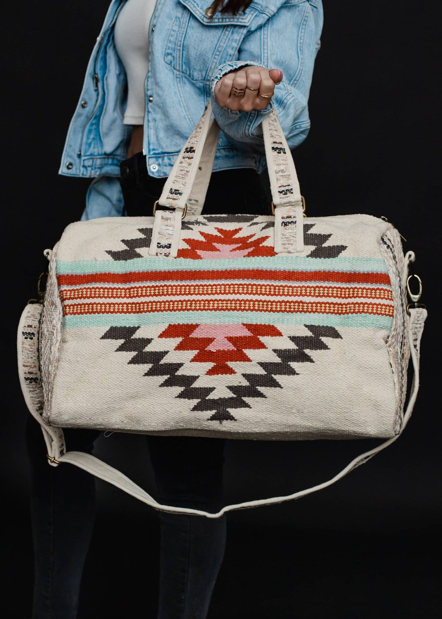 Beige, Brown & Red Aztec Duffel