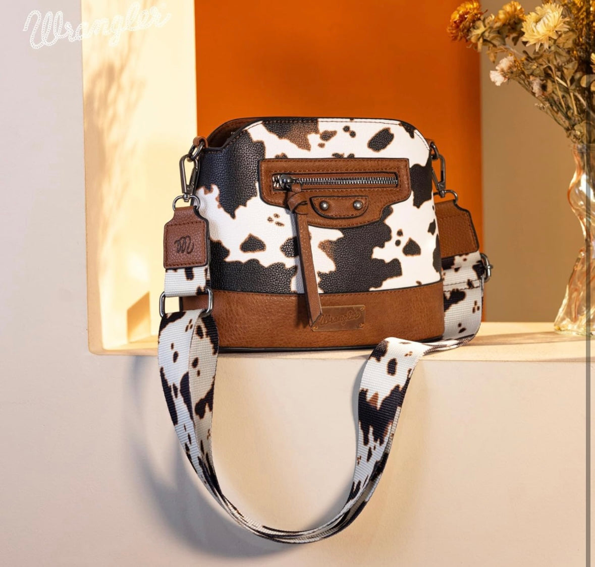 Wrangler Cow Print Crossbody - Brown