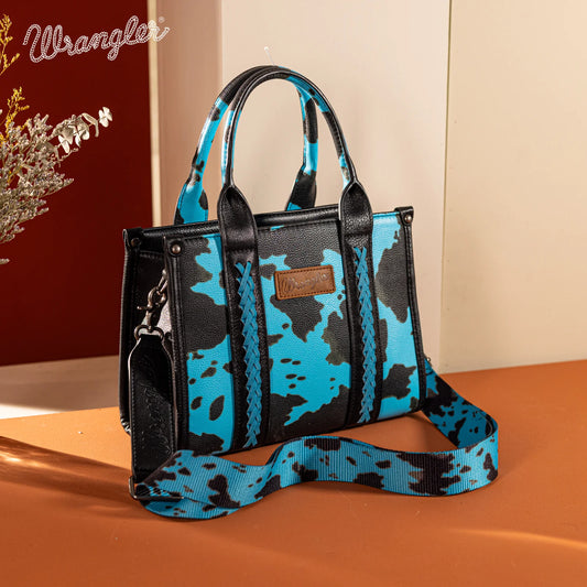 Wrangler Cow Print Concealed Carry Tote/Crossbody - Turquoise