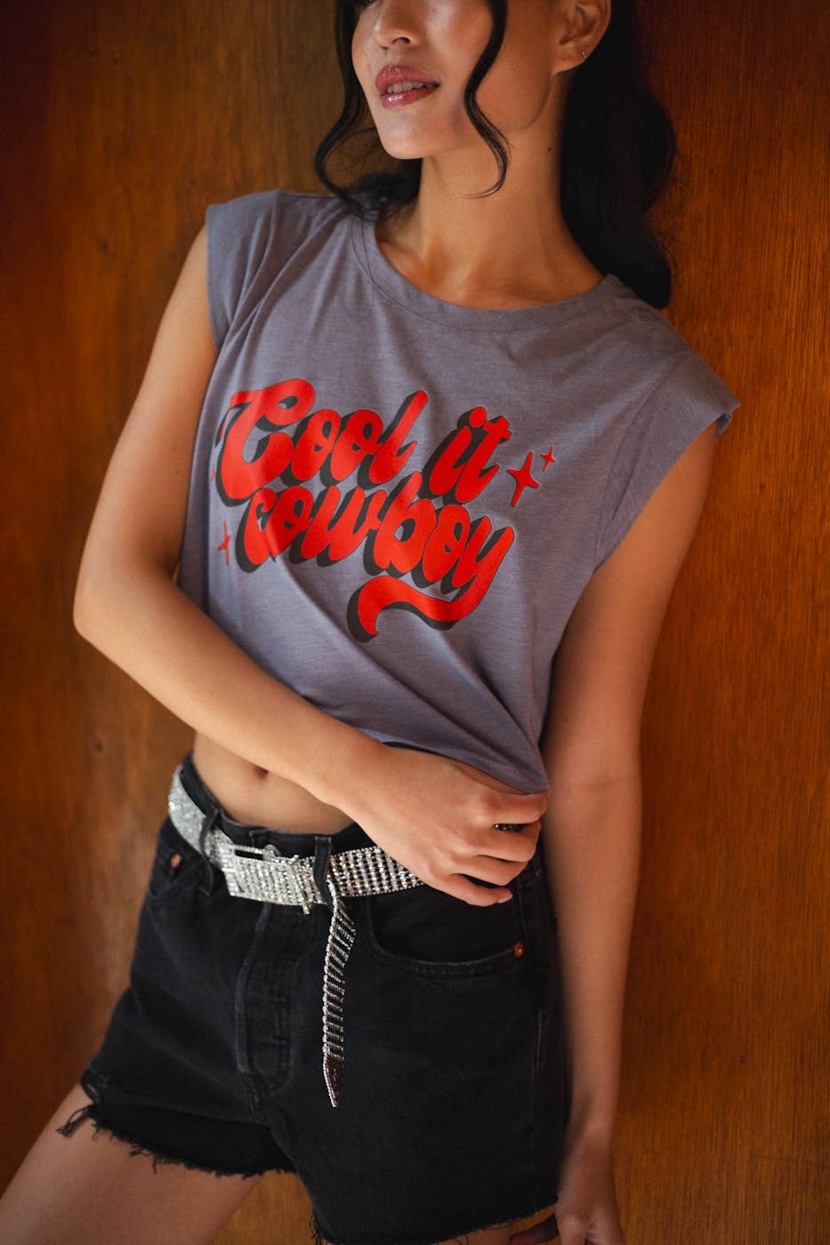 Cool It Cowboy Crop Top Graphic Tee: Small