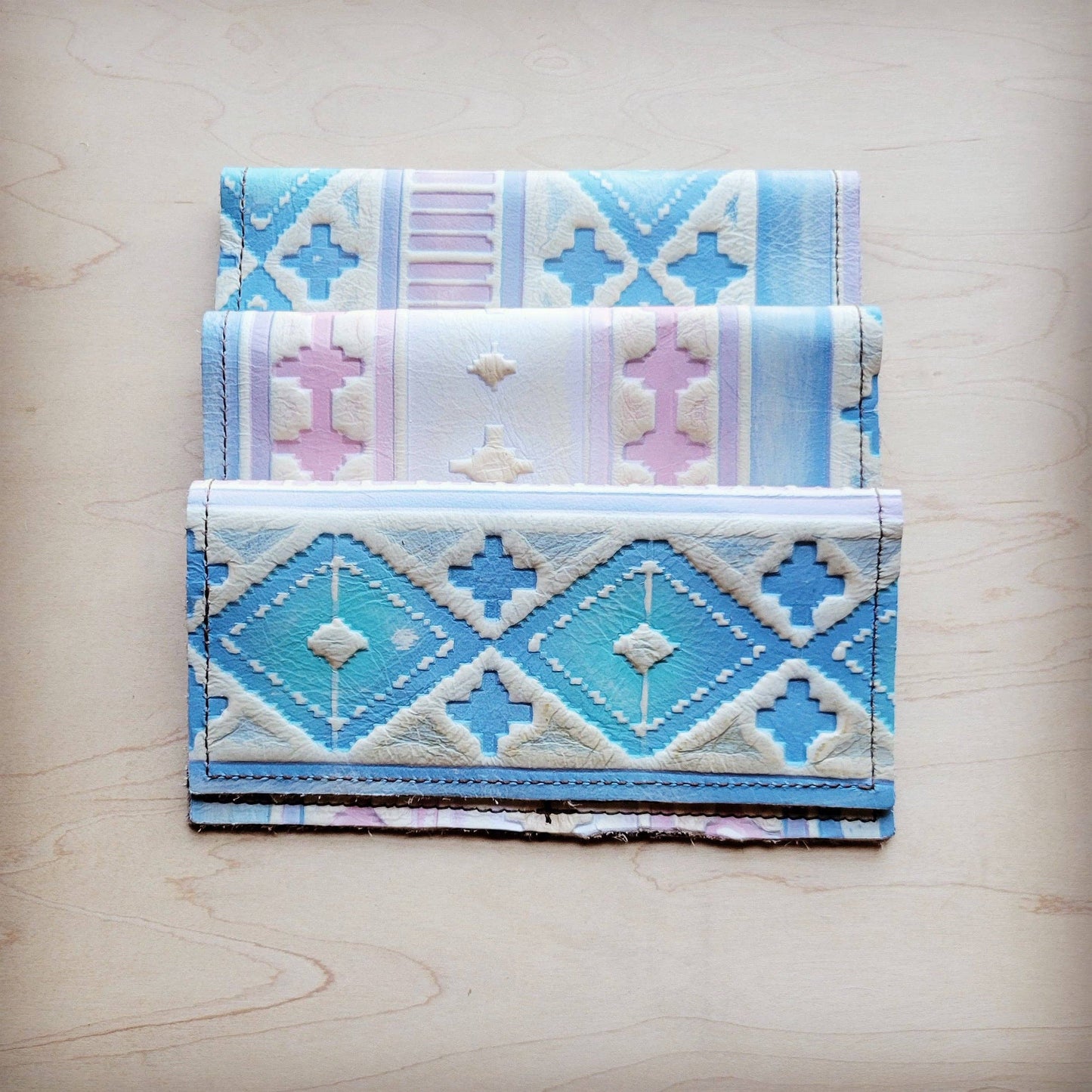 Embossed Leather Wallet-Pastel Navajo