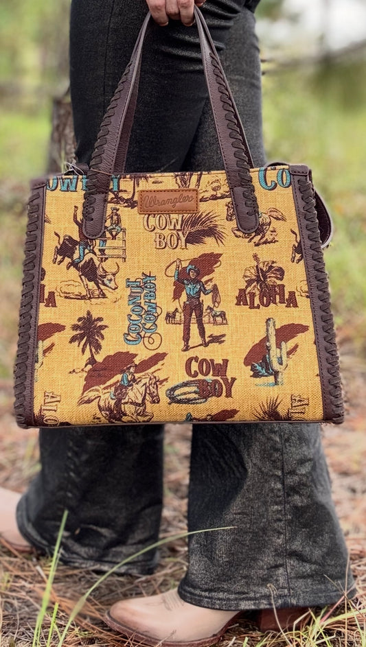 Wrangler Vintage Retro Cowboy Cool Print Concealed Carry Satchel/Crossbody