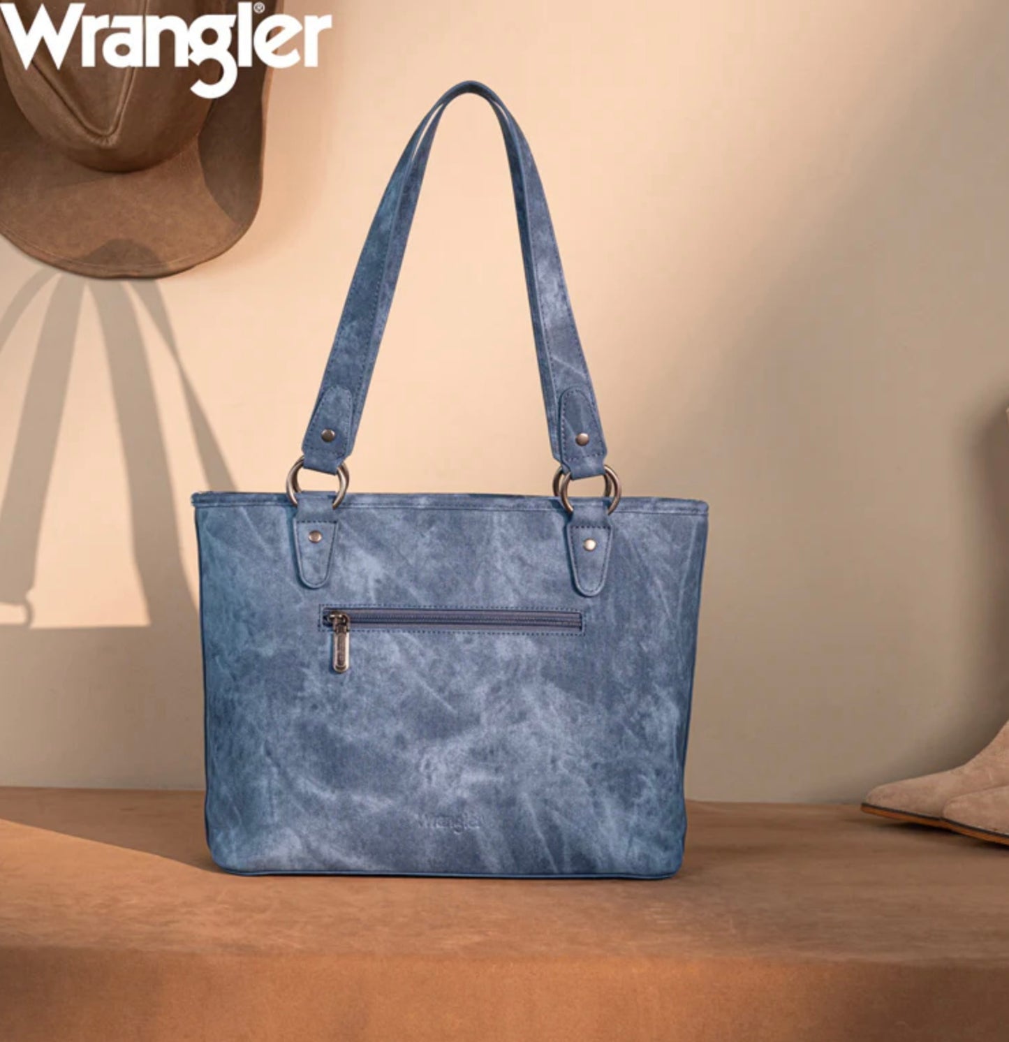 Wrangler "W" Stitch Water Repellent Denim Pocket Zippered Tote Bag