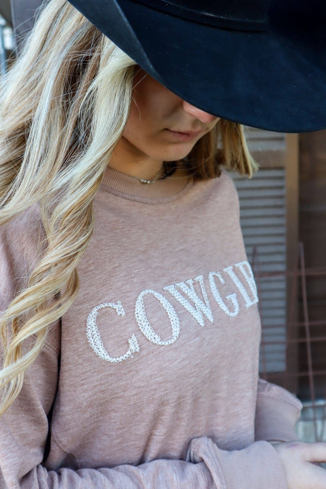 MK314 COWGIRL! 3D Embroidered Sequin LS Tee: TAN / L