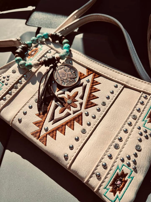 Montana West- Aztec Print Crossbody/Wristlet Leather Purse