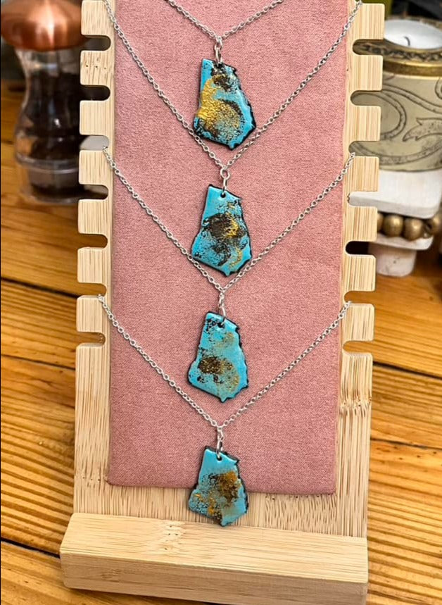 GA Polymer Clay Turquoise Pendant Necklace