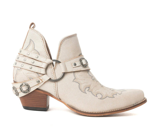 Western Ember Leather Embroidered Booties In White