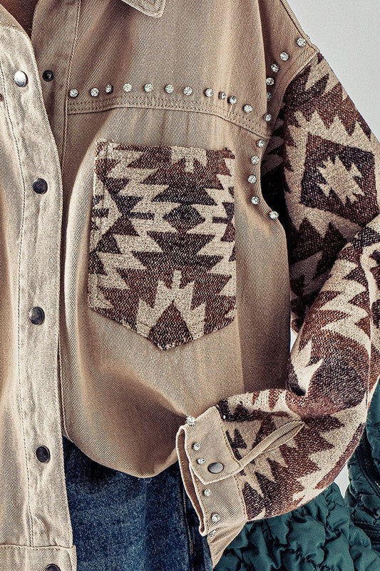 Kayla Aztec Print Button Down Jacket