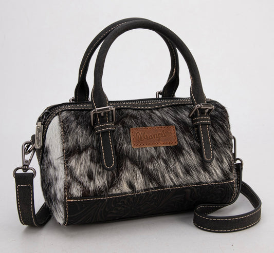 Wrangler Genuine Hair-On Cowhide Barrel Bag/Crossbody - Black