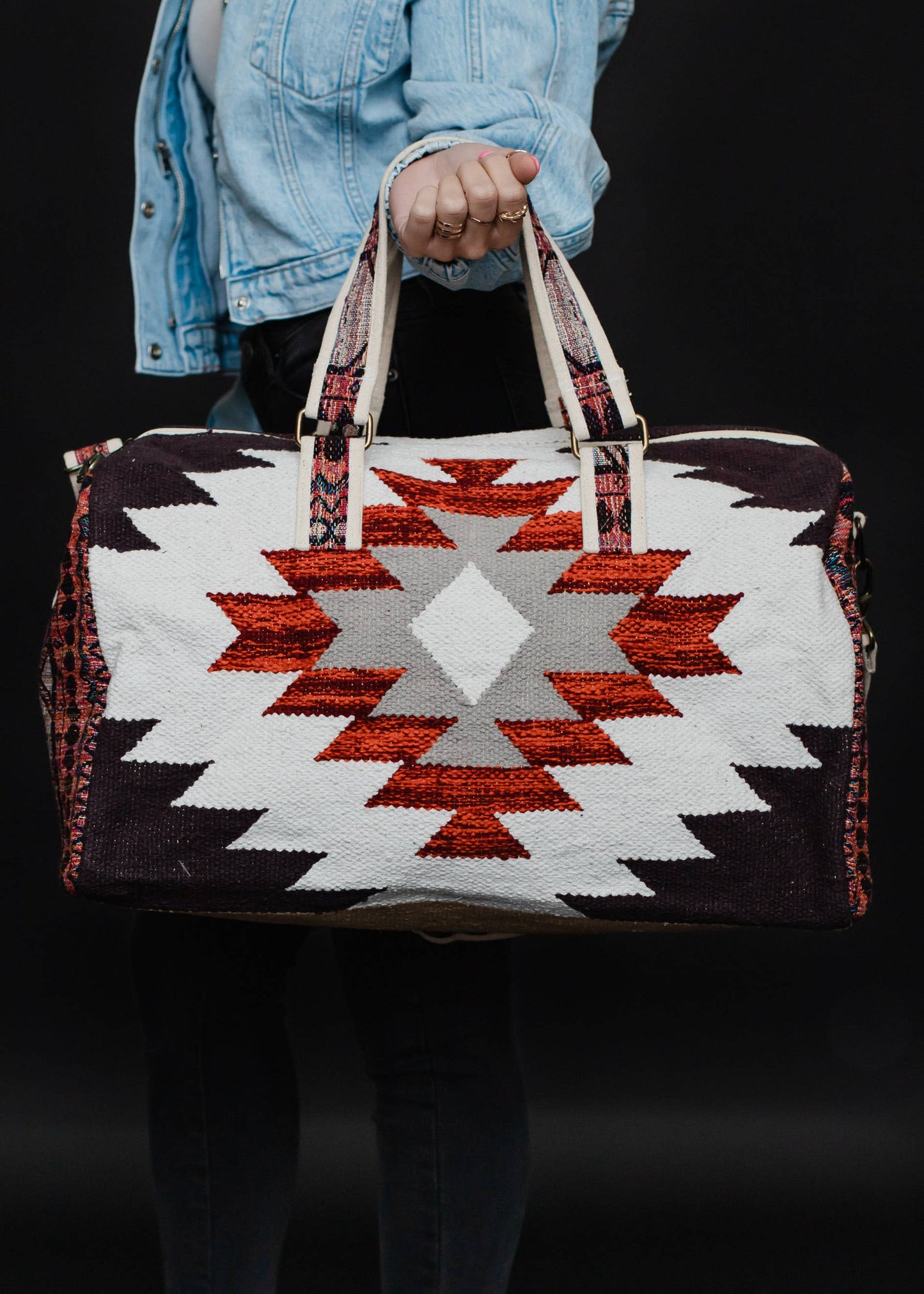 Cream, Brown & Rust Aztec Duffel