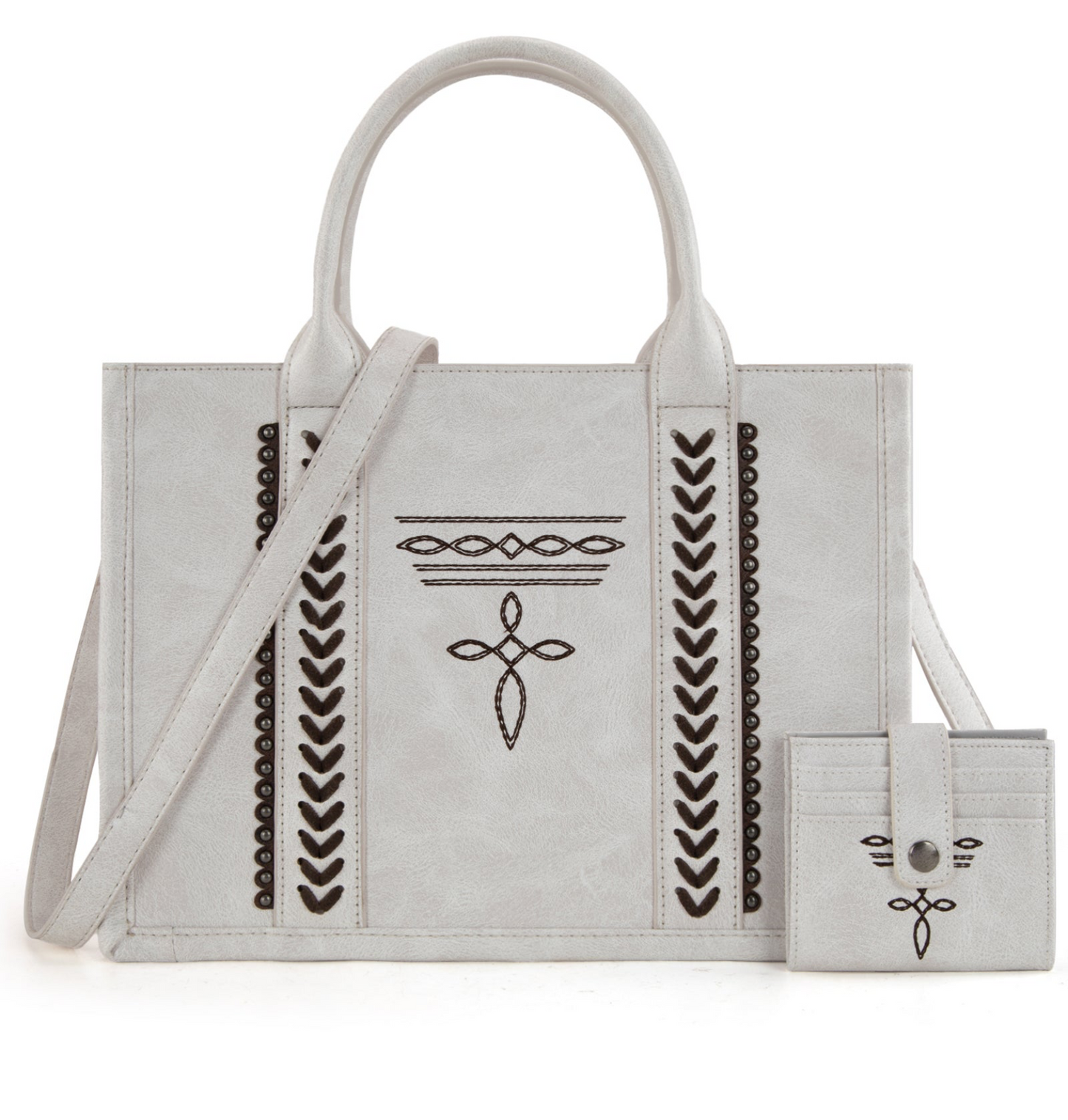 Montana West Whipstitch Concealed Carry Tote With Matching Bi-Fold Wallet -Tan