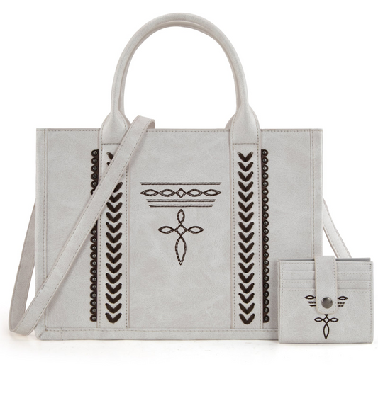 Montana West Whipstitch Concealed Carry Tote With Matching Bi-Fold Wallet -Tan