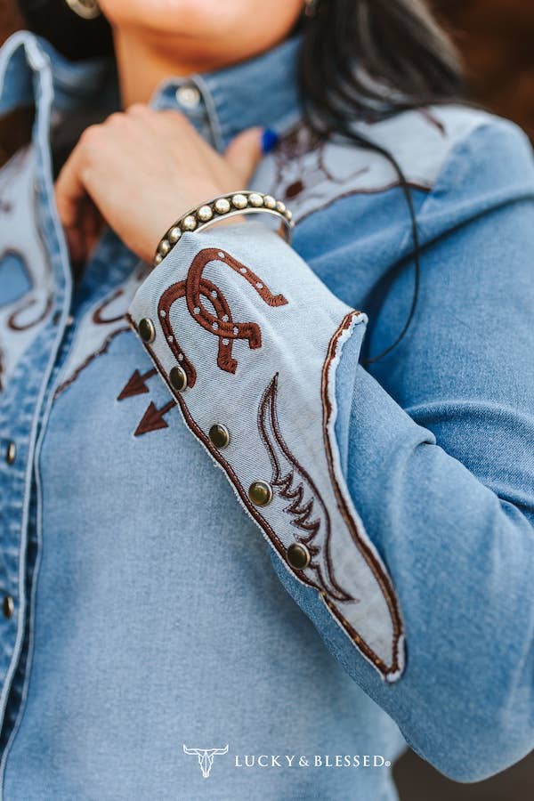 Denim Stretch Long Sleeve W Contrast Western Yokes
