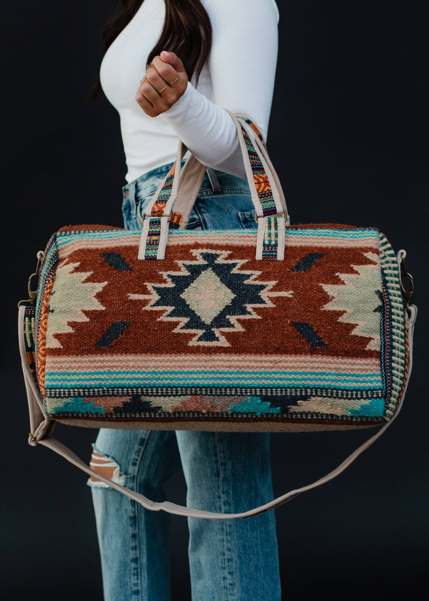 Red, Green & Cream Aztec Duffel