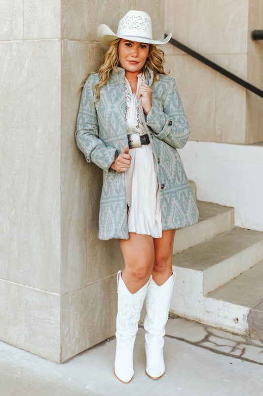 Vintage Cream Aztec Printed Button Down Coat