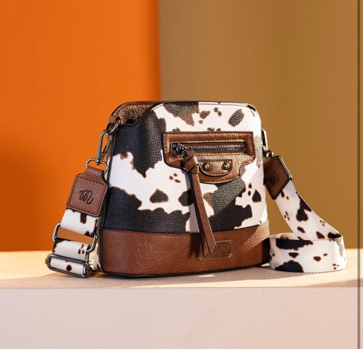 Wrangler Cow Print Crossbody - Brown