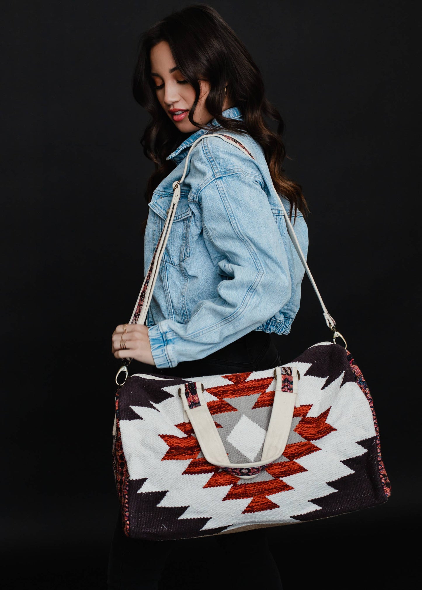 Cream, Brown & Rust Aztec Duffel