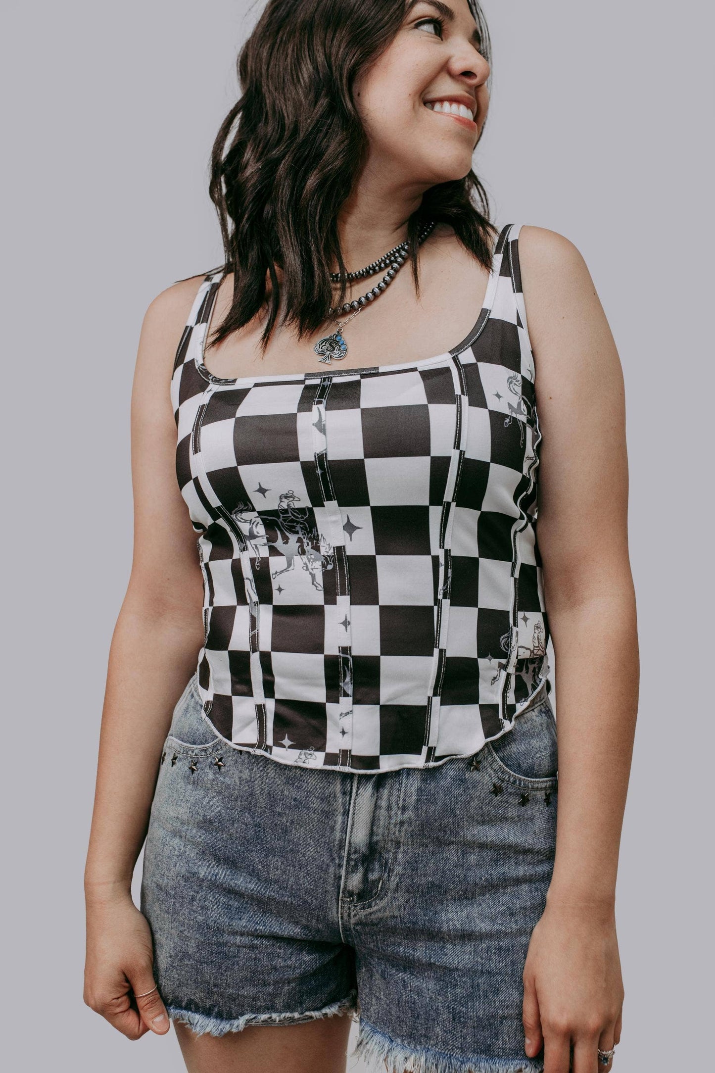Checkered Corset Tank