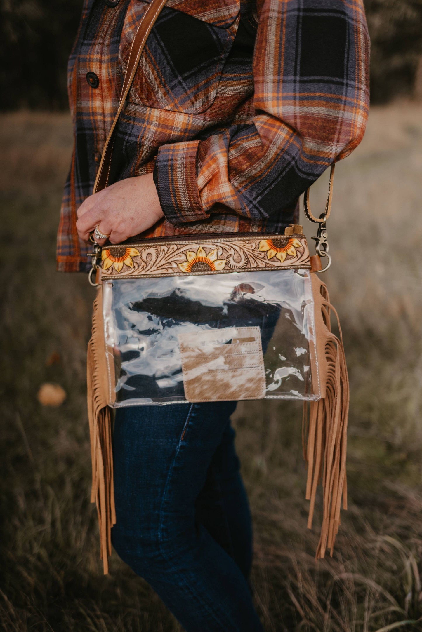 Western leather tooled stadium Bags: Crossbody