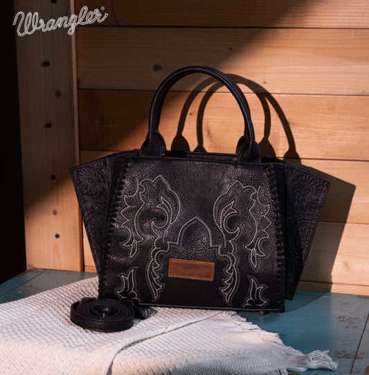 Wrangler Embroidered Trapezoid Tote/Crossbody - Black