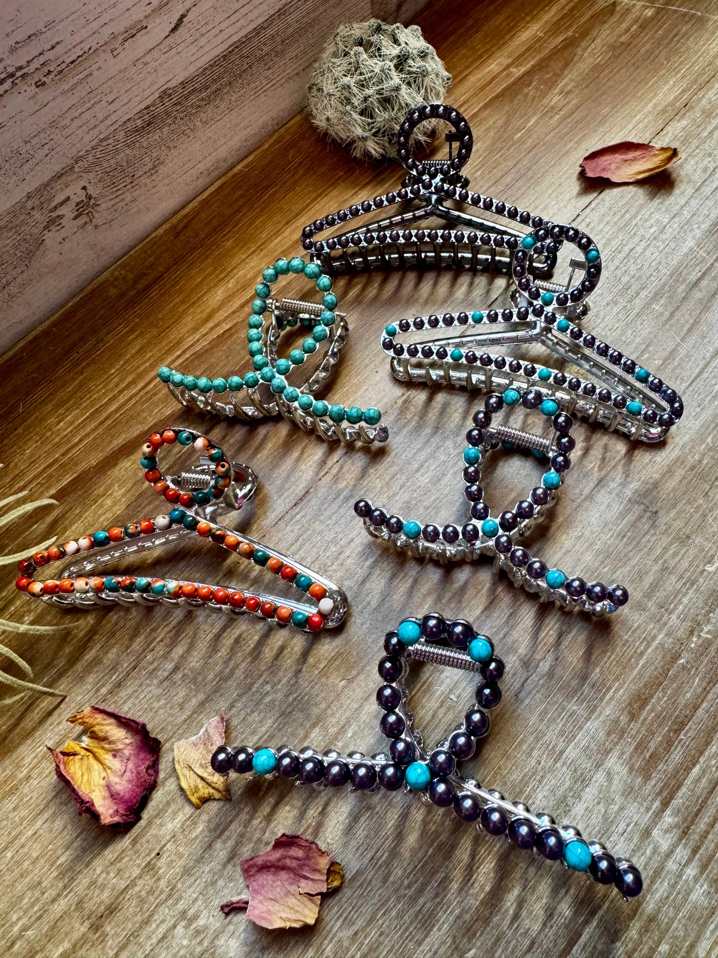 Smaller Pearls hair clips - turquoise and faux pearls