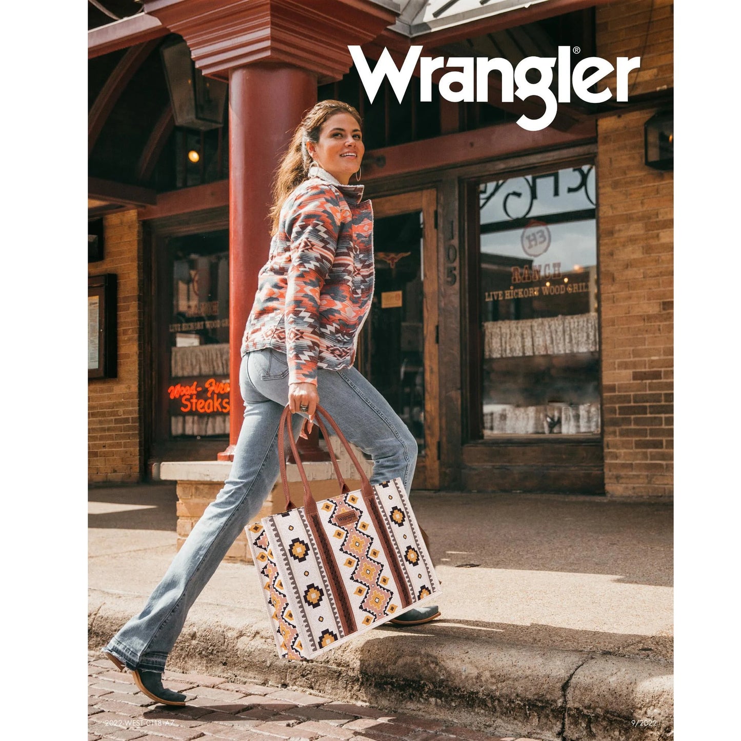 Wrangler Southwestern Pattern Dual Sided Print Canvas Wide Tote