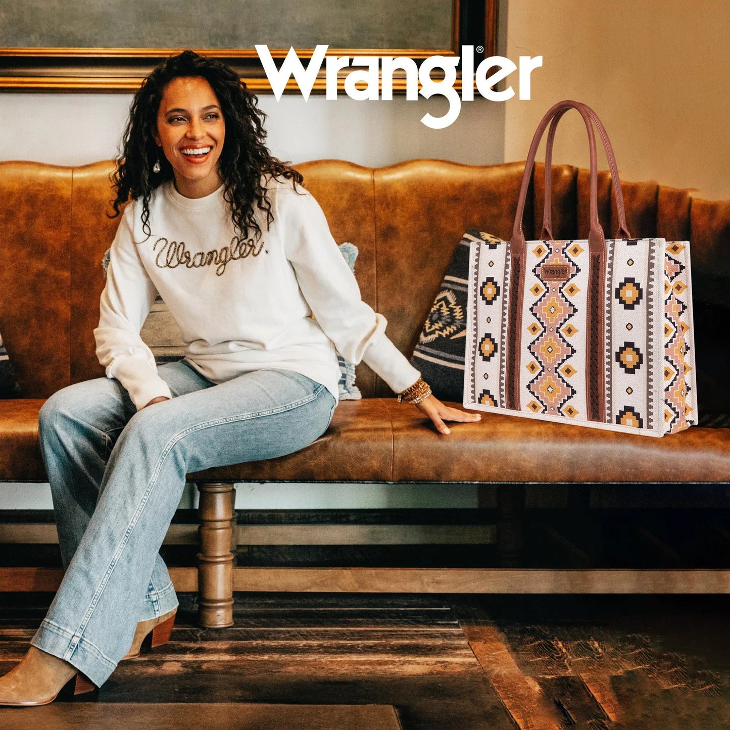 Wrangler Southwestern Pattern Dual Sided Print Canvas Wide Tote