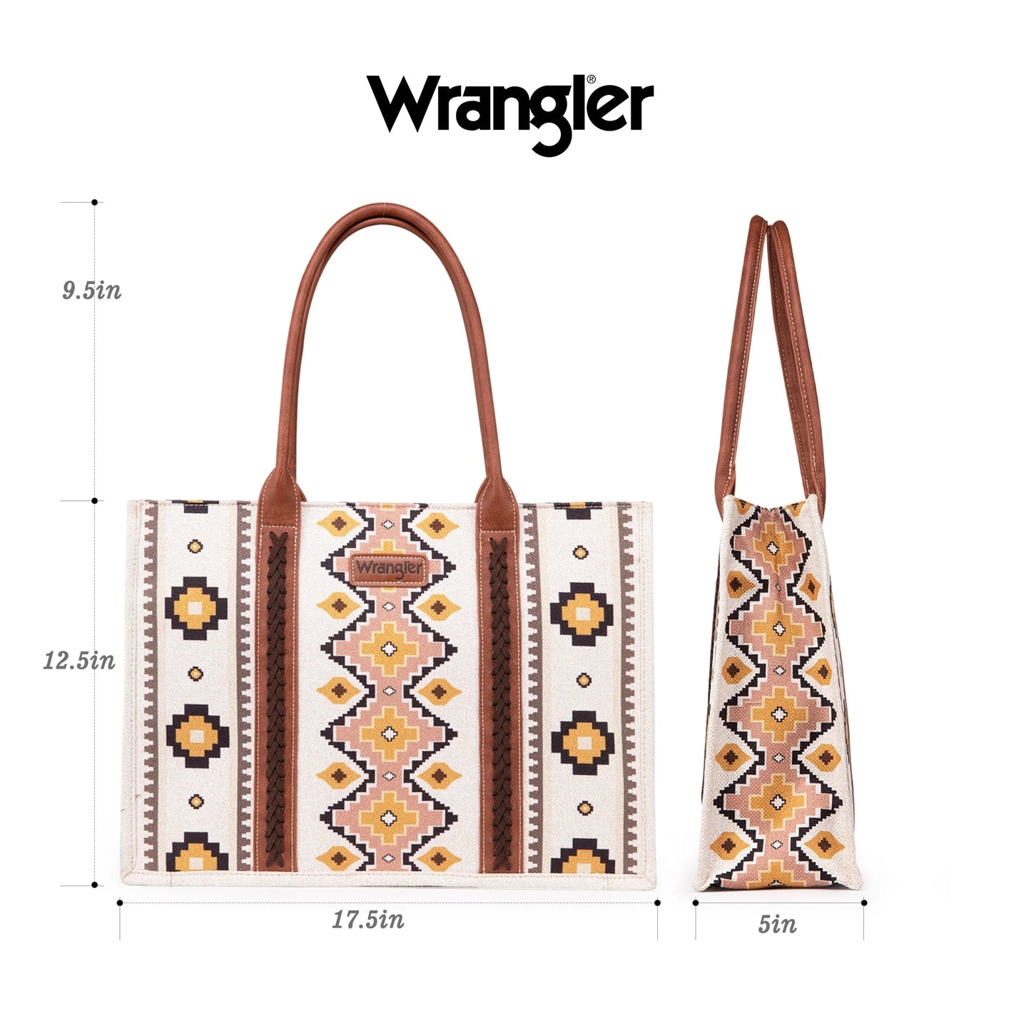 Wrangler Southwestern Pattern Dual Sided Print Canvas Wide Tote