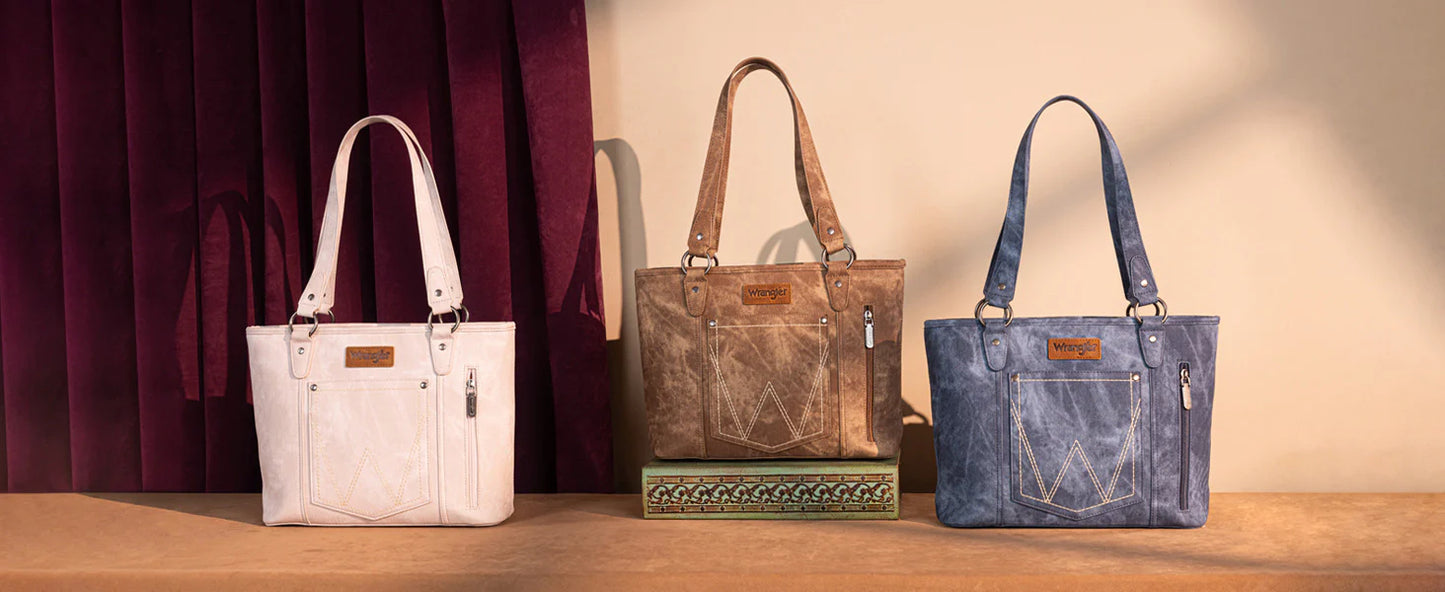 Wrangler "W" Stitch Water Repellent Denim Pocket Zippered Tote Bag