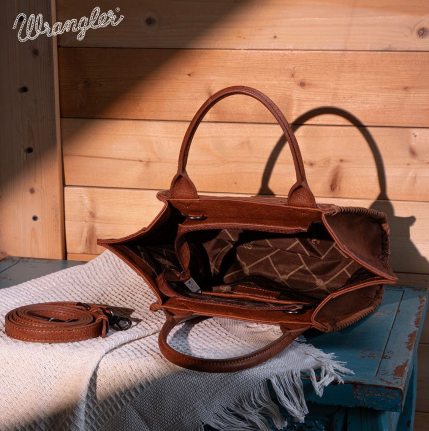 Wrangler Embroidered Trapezoid Tote/Crossbody - Brown