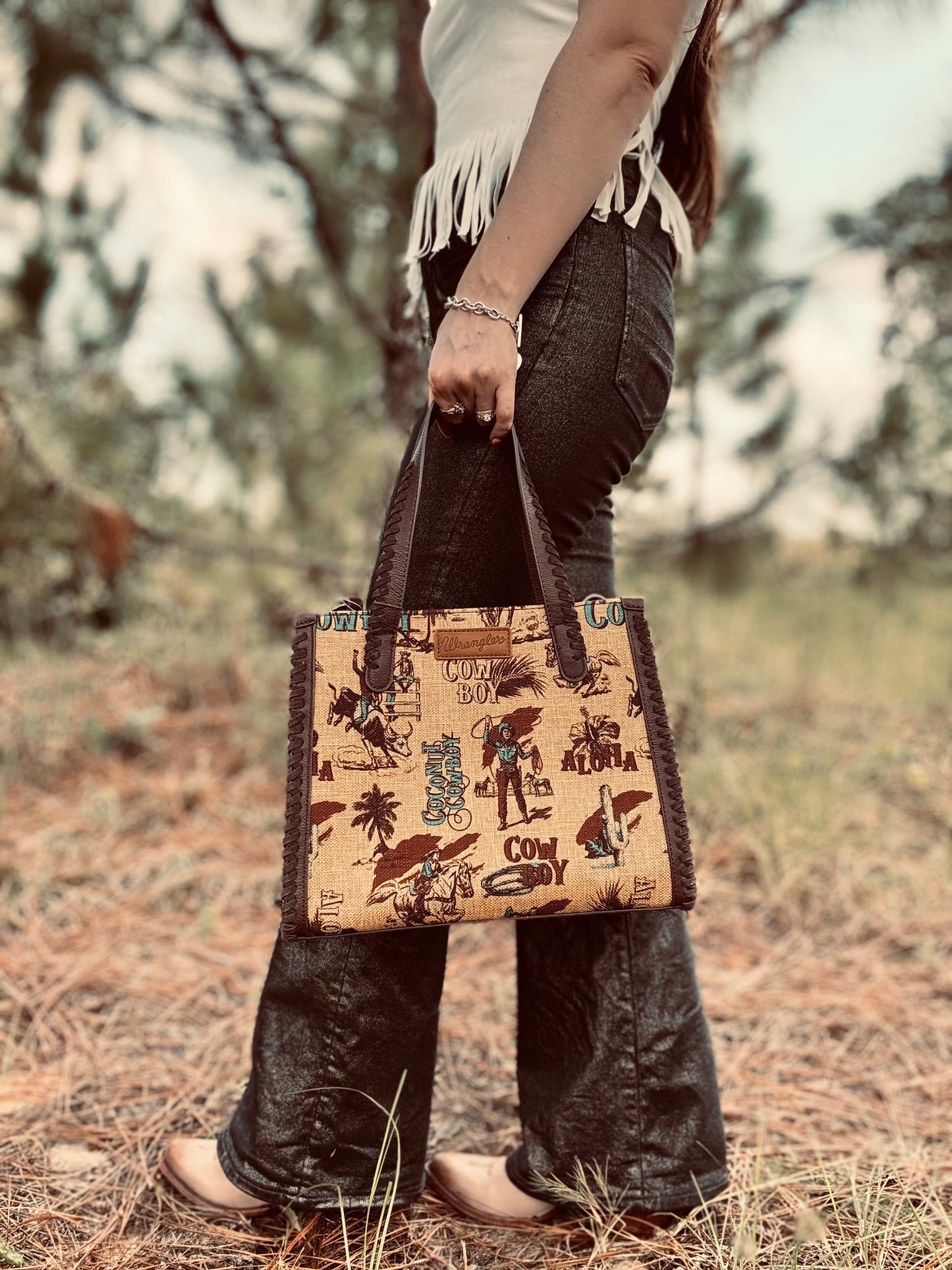 Wrangler Vintage Retro Cowboy Cool Print Concealed Carry Satchel/Crossbody