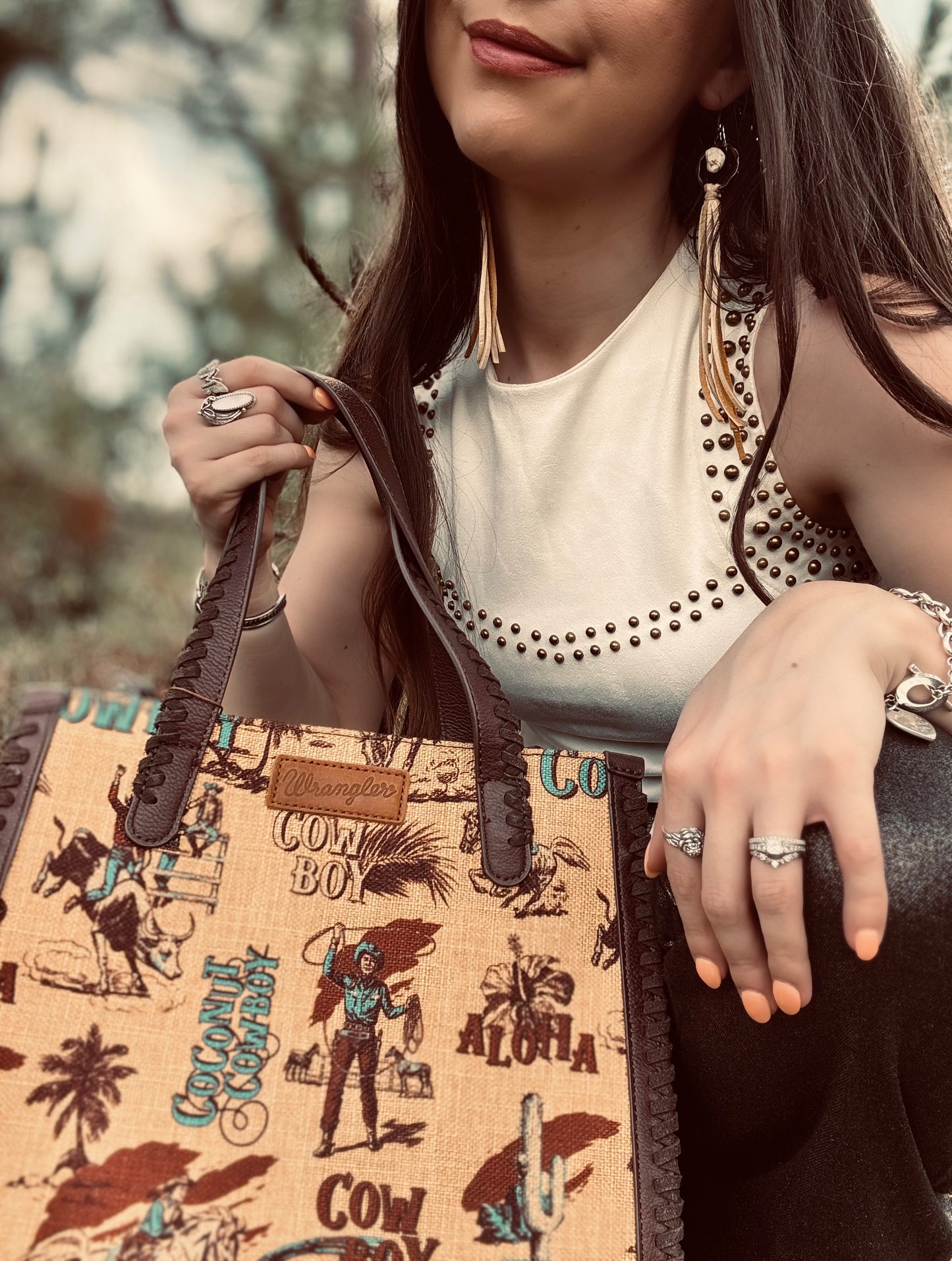 Wrangler Vintage Retro Cowboy Cool Print Concealed Carry Satchel/Crossbody
