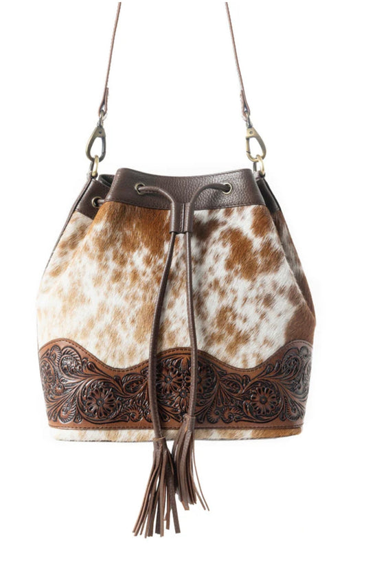 Rustler’s Charm Handtooled Bucket Bag In Brown