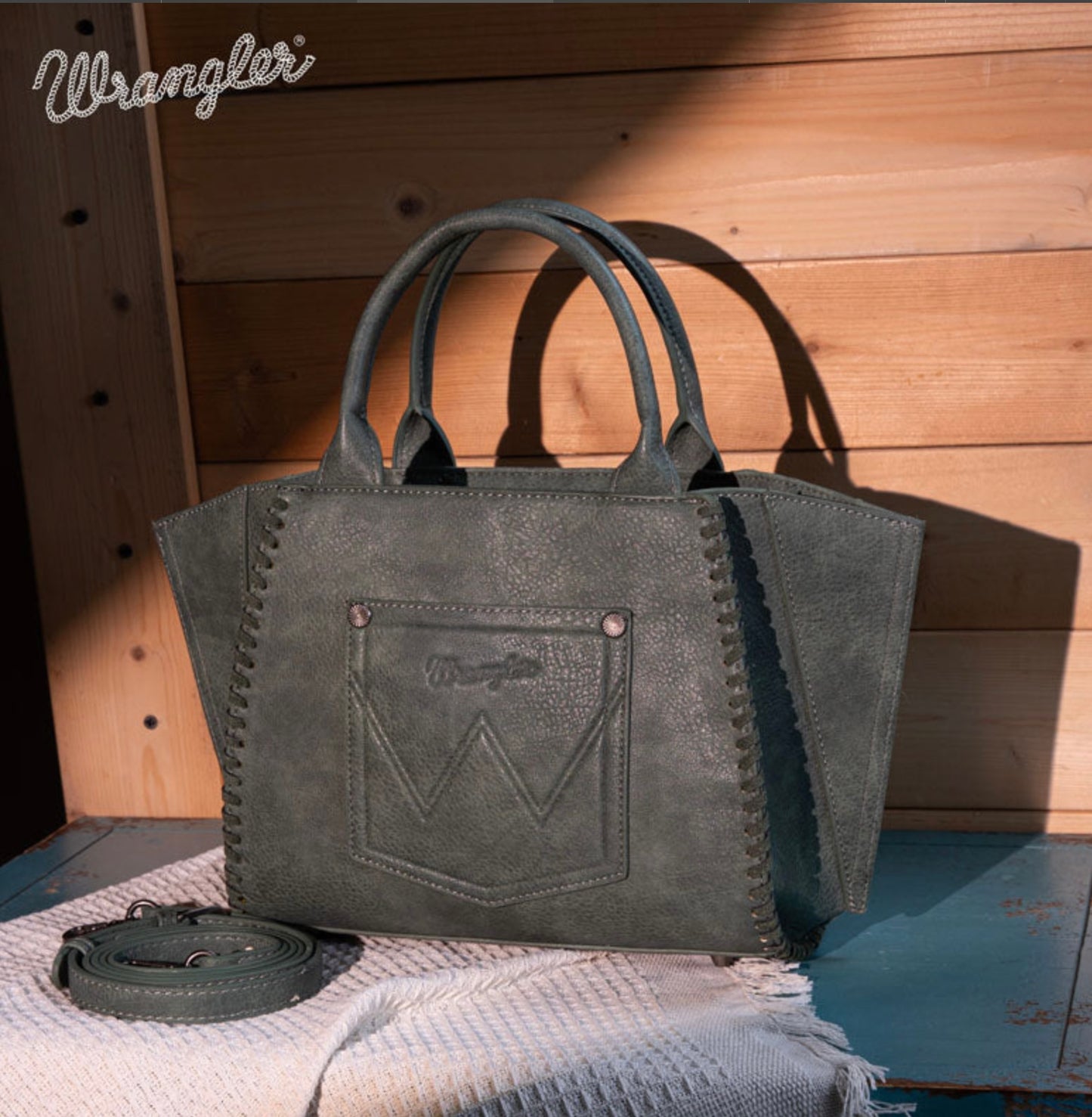 Wrangler Embroidered Trapezoid Tote/Crossbody - Green