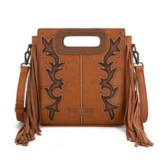Wrangler Top Handle Boot Scroll Fringe Tote/Crossbody -Brown