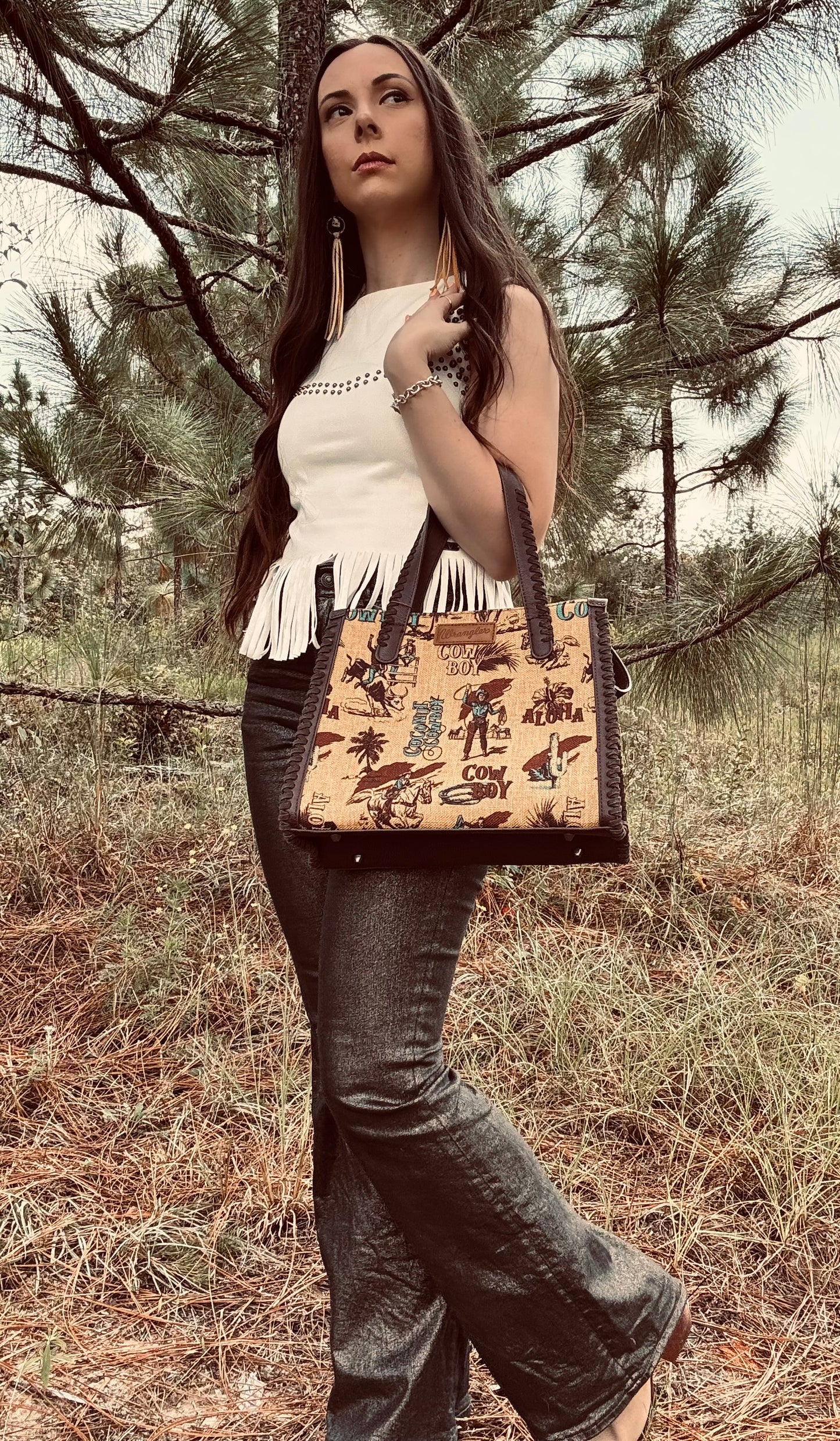 Wrangler Vintage Retro Cowboy Cool Print Concealed Carry Satchel/Crossbody