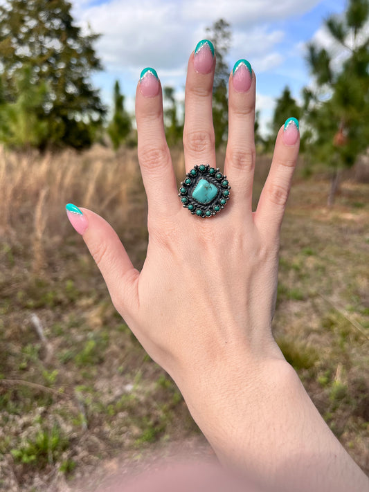 Genuine Turquoise Sterling Silver Statement Ring