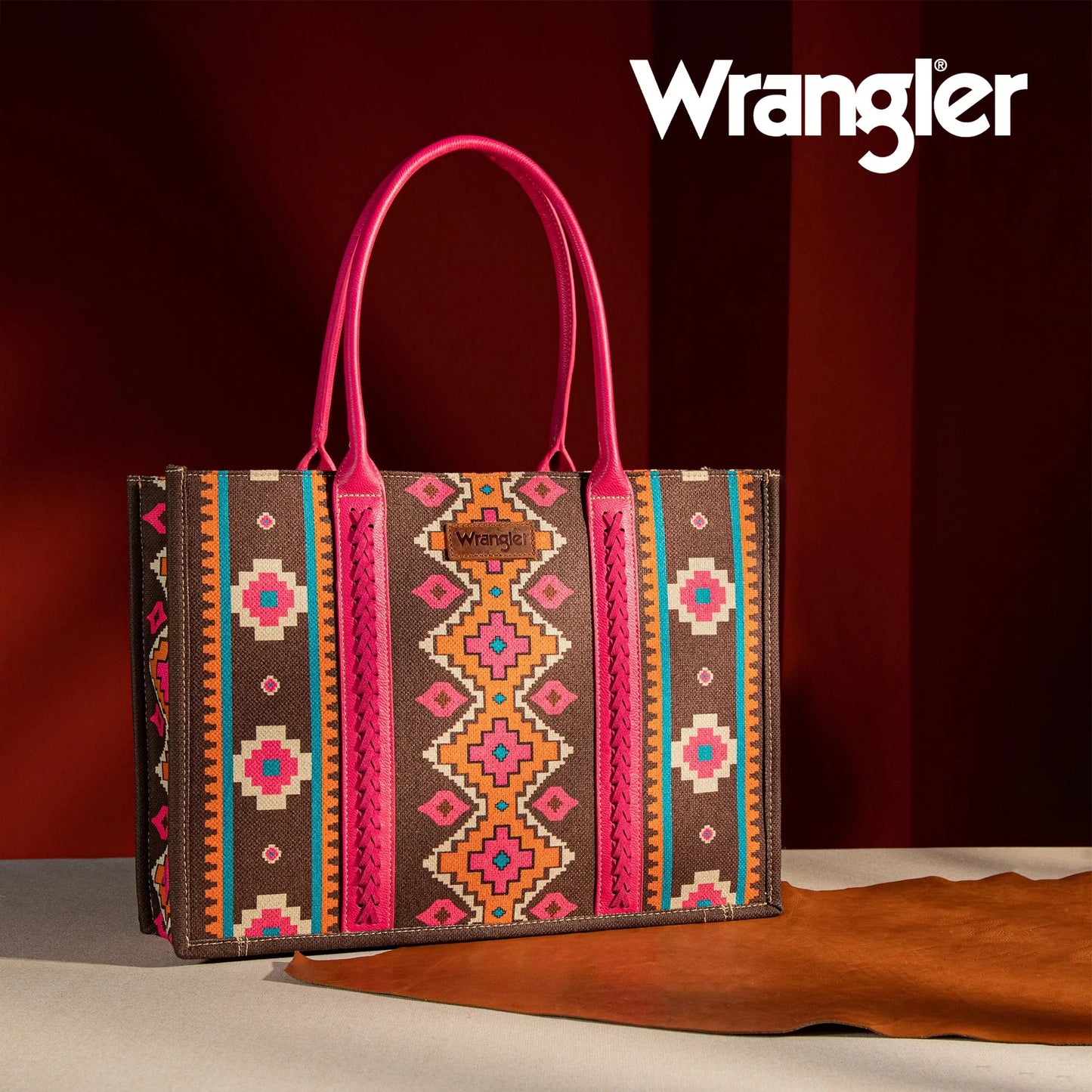 Wrangler Southwestern Pattern Dual Sided Print Canvas Wide Tote