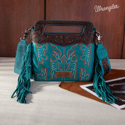 Wrangler Top Handle Embroidered Fringe Tote/Crossbody