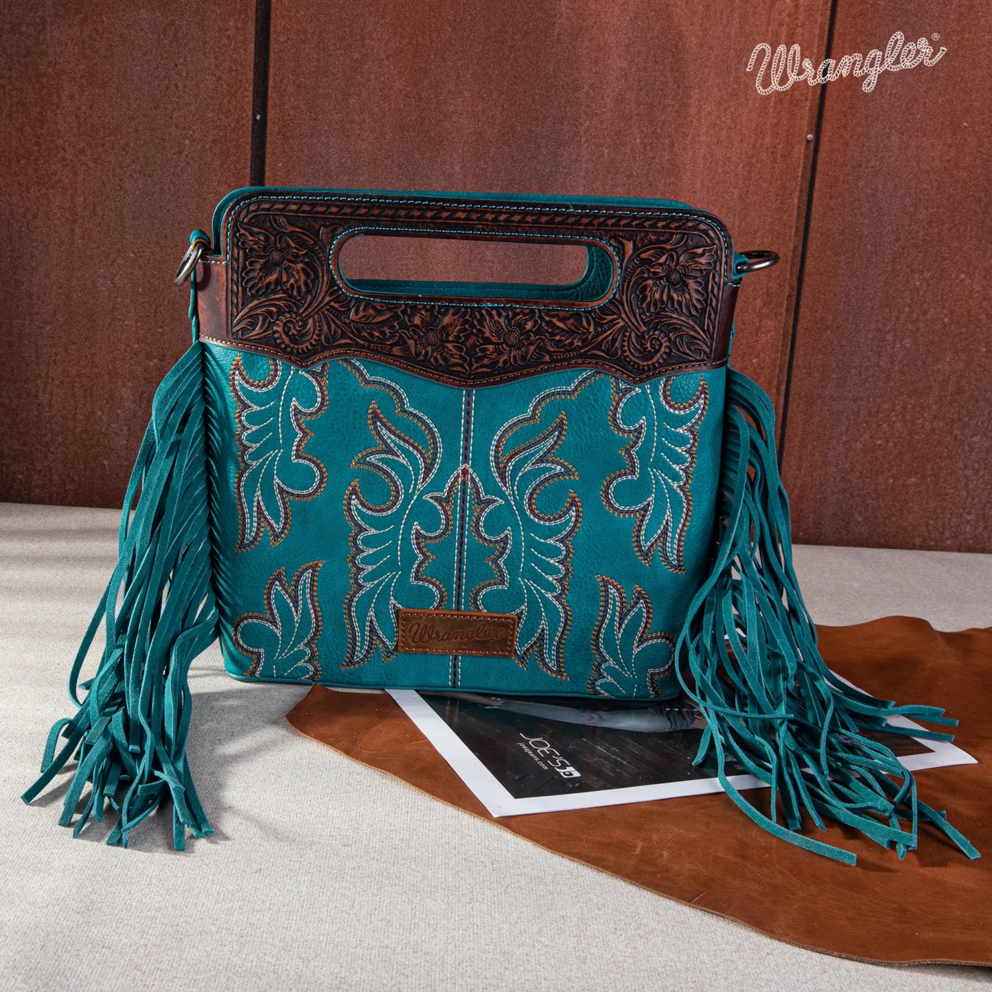 Wrangler Top Handle Embroidered Fringe Tote/Crossbody