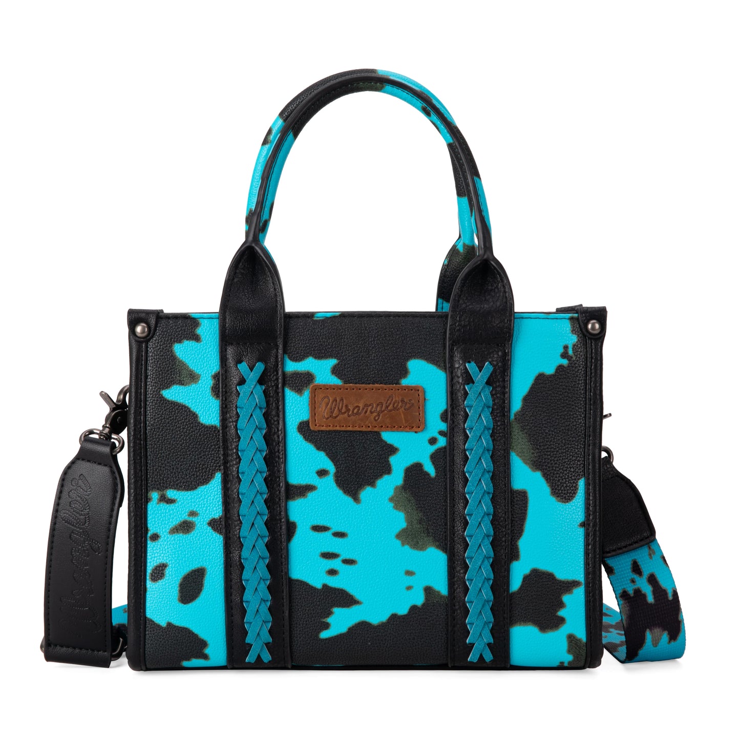 Wrangler Cow Print Concealed Carry Tote/Crossbody - Turquoise